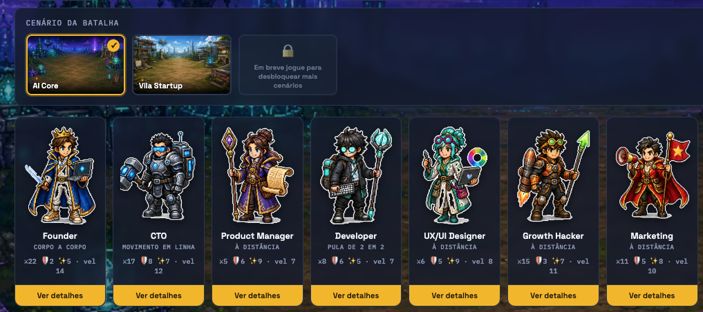 Tela de seleção de esquadrão
